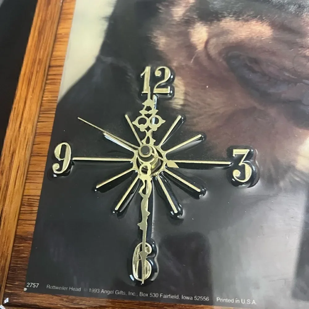 Rare Vintage Wooden Epoxy Rottweiler Clock 1993